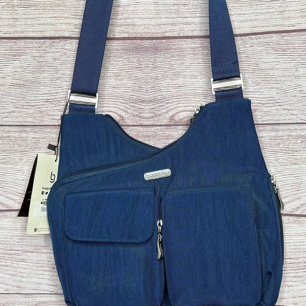 Baggallini Blue Crossover Crossbody Lightweight Pocket Zipper Travel Bag New